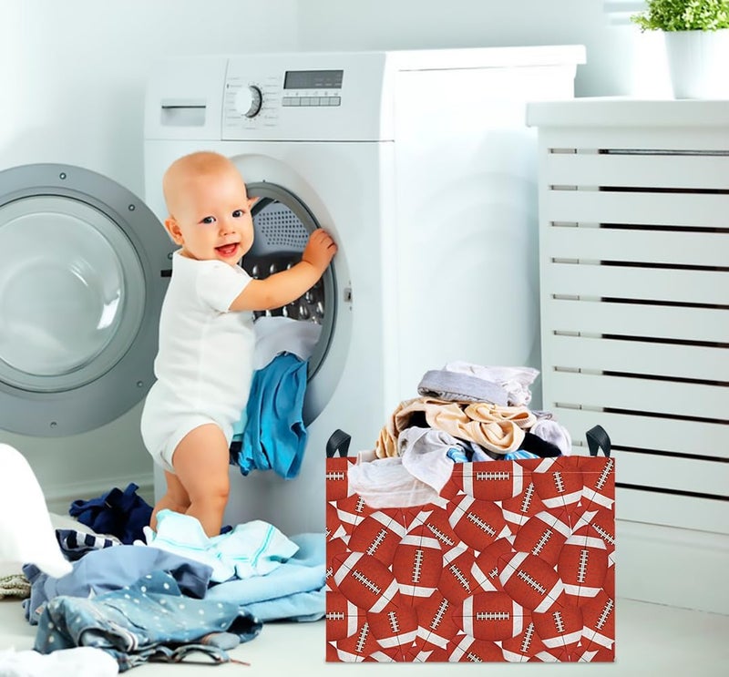 CLOCOR Rectangular Storage Basket,Collapsible Cute Pattern Storage Bin,Waterproof Books Box with Handles,Gift Basket(Score Rugby) - Image 3